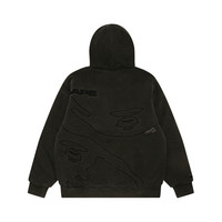 Aape男装春夏猿颜字母刺绣水洗做旧休闲复古连帽卫衣外套A397MXL BKL/黑色