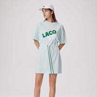 法国拉科斯特 LACOSTE女装时尚印花休闲短袖松紧腰中长裙连衣裙