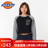 dickies24春夏 女式印花短款插肩袖毛圈布舒适圆领卫衣 DK0A87CM 黑色 XS