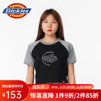 dickies24春夏 女式短款印花插肩袖舒适圆领短袖T恤 DK0A87CX 黑色 M