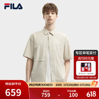 FILA 斐乐男子梭织短袖衬衫2024夏简约休闲时尚宽松上衣 仙人掌灰粉-LP 3XL