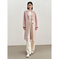 太平鸟女装大师系列阿尔巴卡羊驼毛双面呢极简大衣女冬外套 粉色 XS