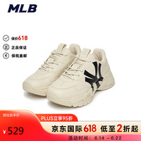 MLB男女鞋复古厚底增高老爹鞋运动休闲鞋纽约洋基队米黄色2