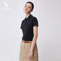 哈吉斯（HAZZYS）女装 夏季上衣休闲时尚通勤短袖polo衫女ASTSE03BE09 藏青色NV 170/92A42