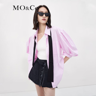 MO&Co.夏季泡泡袖衬衫短袖小众设计jk白色MBB2SHT011 藕粉色 XS/155