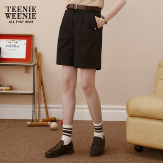 Teenie Weenie小熊直筒四分裤宽松韩版通勤休闲时尚女短裤夏款 B-黑色 160/S