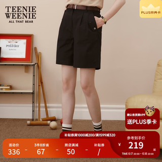 Teenie Weenie小熊直筒四分裤宽松韩版通勤休闲时尚女短裤夏款 A-黑色 175/XL