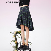 红袖高级感时尚半身裙2022春季女装潮趣兔印花高腰裙 黑花609 XL