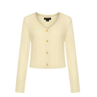 URBAN REVIVO 女士时尚气质撞色纽扣V领针织开衫 UWH940065 撞色 XS