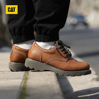 CAT卡特24夏季男士固特异结构耐磨牛皮革复古低帮休闲工鞋 浅棕色 42