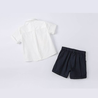 戴维贝拉 男童夏儿童学院风男宝短袖短裤两件套白衬衫JK套装
