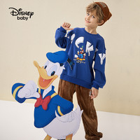 88VIP：Disney baby 迪士尼童装男童加绒圆领卫衣2023秋冬装新款儿童保暖卡通字母上衣