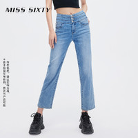 MISS SIXTY 2024春季新款含天丝牛仔裤女三环高腰直筒裤浅色薄款