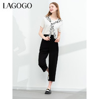 La·go·go 拉谷谷 Lagogo拉谷谷休闲梨型身材哈伦裤女2024年夏季新款黑色显瘦九分裤