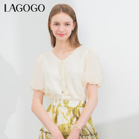 La·go·go 拉谷谷 Lagogo拉谷谷减龄气质泡泡袖上衣女2024夏季新款V领甜美短袖衬衫