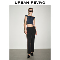 URBAN REVIVO UR2024夏季新款女装复古辣妹一字肩修身短款牛仔衬衫UWG840128
