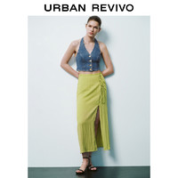 URBAN REVIVO UR2024夏季新款女装复古氛围感修身挂脖牛仔衬衫UWG840211