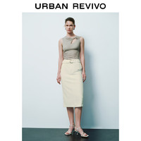 URBAN REVIVO 女装时尚气质设计感扭结镂空收褶T恤 UWG440096 浅灰 L