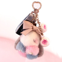 Milesi 米勒斯 可爱小兔子生肖钥匙链挂件毛绒玩偶钥匙扣女毕业生日礼物送儿童 粉蓝色