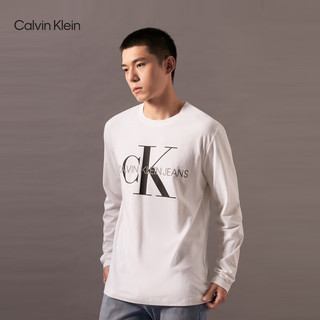 Calvin Klein Jeans24秋季男休闲ck字母叠印圆领打底衫长袖T恤J327372 YAF-月光白 L