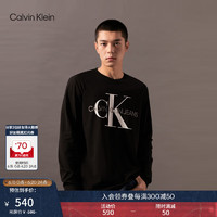 Calvin Klein Jeans24秋季男休闲ck字母叠印圆领打底衫长袖T恤J327372 BEH-太空黑 XL