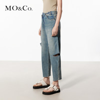 MO&Co. 摩安珂 MOCO夏季新品不对称腰切割解构个性纯棉牛仔裤