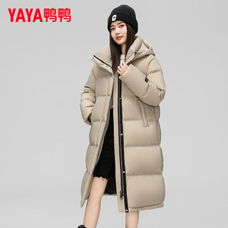 鸭鸭（YAYA）羽绒服女长款2024年冬季时尚休闲连帽加厚保暖外套XJ 卡其色 165/88A(L)