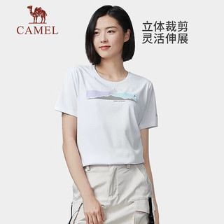 骆驼（CAMEL）短袖T恤速干上衣女士圆领户外透气宽松薄款运动上衣 A23BA6aJ054 无际白女 XL