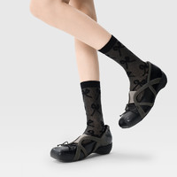 PRIMEET/派米 蝴蝶结袜子女夏季薄款中筒袜2024新款暗黑系芭蕾风长袜黑色棉袜