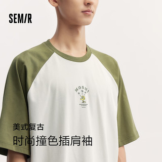 森马（Semir）史努比系列短袖T恤男2024秋季装oversize 咖绿色调00354 175/92A/L