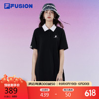 FILA FUSION斐乐潮牌女子针织连衣裙2024夏POLO领休闲裙子 正黑色-BK 155/76A/XS