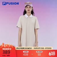 FILA FUSION斐乐潮牌女子针织连衣裙2024夏POLO领休闲裙子 乳糖色-BG 175/92A/XL