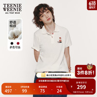 Teenie Weenie小熊2024年夏季短袖POLO衫T恤白色短款上衣女士 象牙白 175/XL