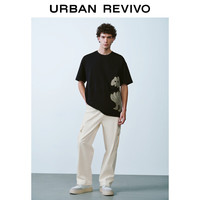 URBAN REVIVO 男士撞色刺绣短袖T恤 UML440116 正黑 XS