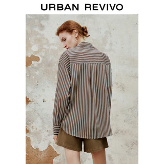URBAN REVIVO 女士法式通勤气质条纹长袖开襟衬衫 UWM240003 深咖棕条纹 M