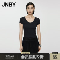 江南布衣 JNBY24夏T恤棉质修身U领H型5X6110020 001/本黑 S