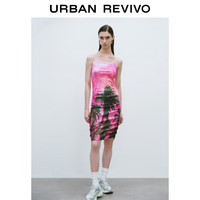 URBAN REVIVO 女装多巴胺热带植物印花修身连衣裙 UWV740078