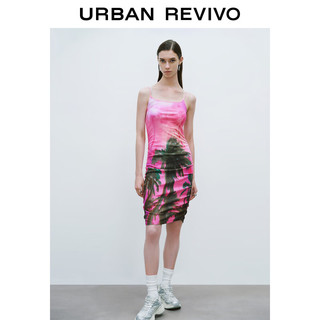 URBAN REVIVO 女装多巴胺热带植物印花修身连衣裙 UWV740078