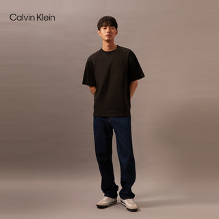 Calvin Klein Jeans24早秋男士休闲通勤ck刺绣净色纯棉重磅短袖T恤J325919 BEH-太空黑 M