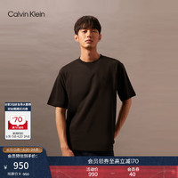 Calvin Klein Jeans24早秋男士休闲通勤ck刺绣净色纯棉重磅短袖T恤J325919 BEH-太空黑 M