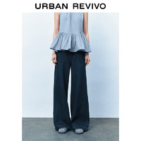 URBAN REVIVO 女士时髦洗水斜插袋微喇牛仔长裤 UWU840078 蓝色 30