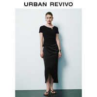 URBAN REVIVO 女士时尚气质魅力设计感褶皱半裙 UWG540055 正黑 XL