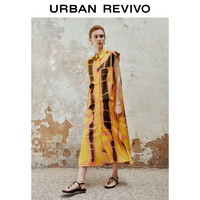 URBAN REVIVO 女士休闲撞色印花垂感衬衫式连衣裙 UWH740085 黄色 M