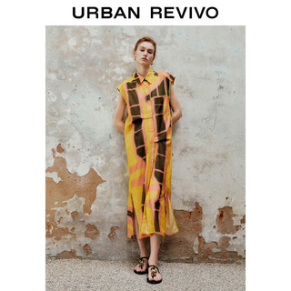 URBAN REVIVO 女士休闲撞色印花垂感衬衫式连衣裙 UWH740085 黄色 M