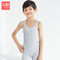 三枪A类舒肤棉罗纹纯棉全棉女童男童儿童圆领打底背心 麻灰男 120