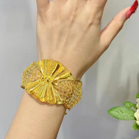 小腰金 蝴蝶结黄金手镯花型宽版大夸张复古风999足金镯子女开口精致时尚