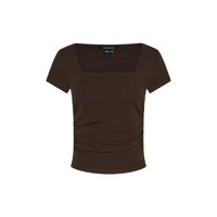 URBAN REVIVO 女士轻熟风气质褶皱修身套头短袖T恤 UWM440004 红棕 S