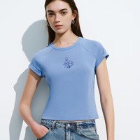 URBAN REVIVO 女士休闲简约减龄萌宠印花短袖T恤 UWL440192 桔梗蓝 M