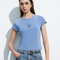 URBAN REVIVO 女士休闲简约减龄萌宠印花短袖T恤 UWL440192 桔梗蓝 XL