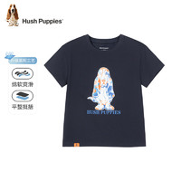 暇步士（Hush Puppies）童装男女童短袖2024夏装儿童短袖精梳棉汗布透气舒适时尚 D款藏蓝 160cm(偏大半码)